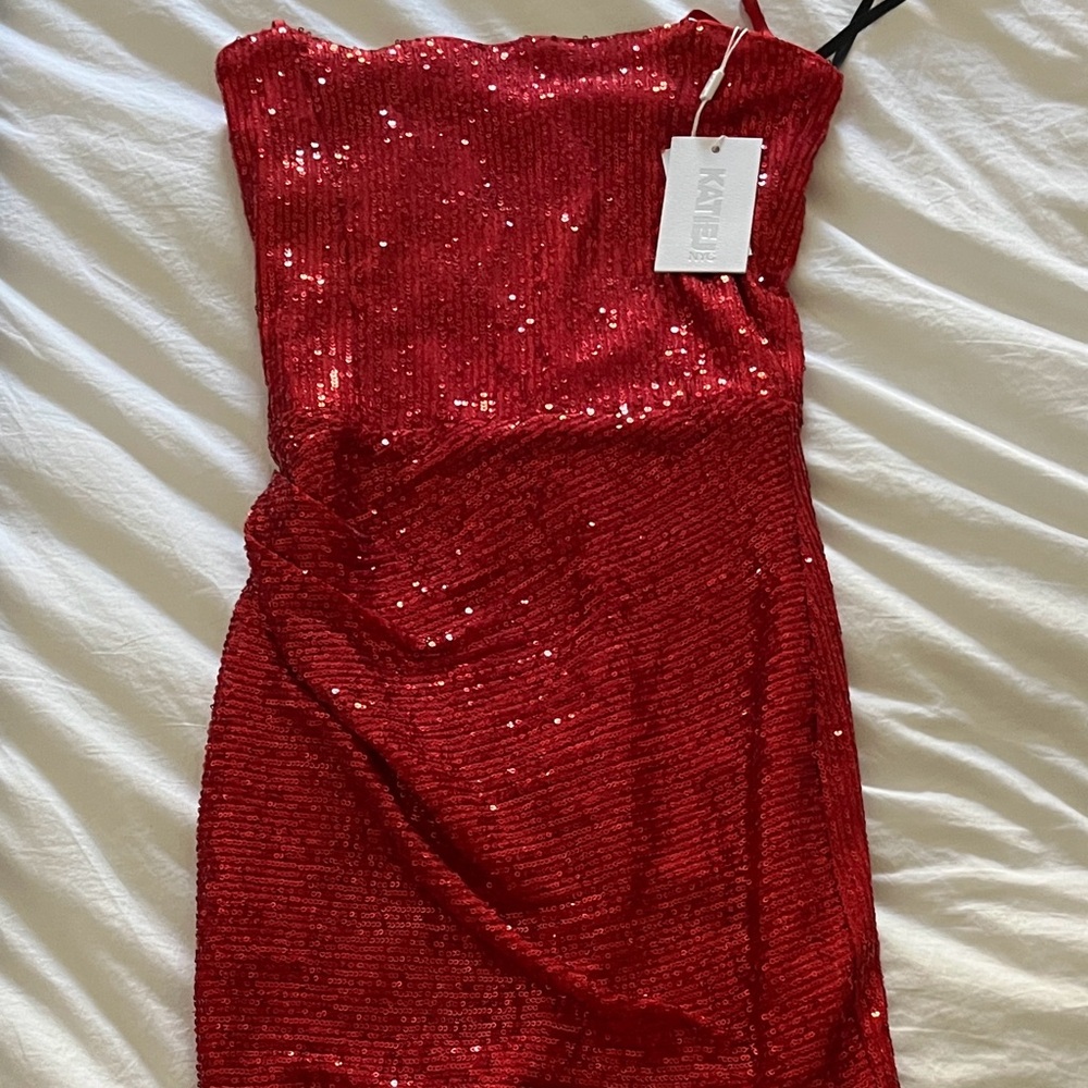 Katie J NYC Red Sequin Kids Formal Dress